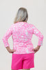 Image of Lulu-B V-Neck Hibiscus Print 3/4 Sleeve Top - Pink/White