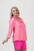 Image of Lulu-B Ruffle Neck Chevron Print Top - Pink/Multicolor