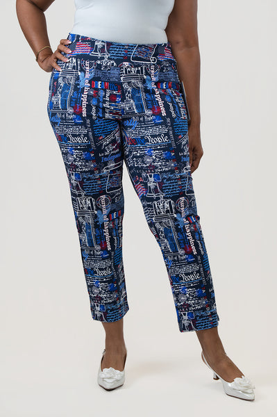 Lulu-B Constitution Print Pull On Capri Pant - Navy/Multicolor