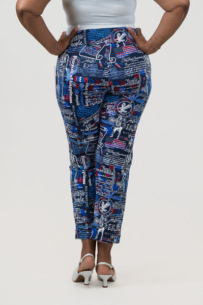 Lulu-B Constitution Print Pull On Capri Pant - Navy/Multicolor