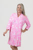 Image of Lulu-B Scallop Trim 3/4 Sleeve Coral Print Dress - Pink/White