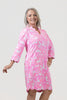 Image of Lulu-B Scallop Trim 3/4 Sleeve Coral Print Dress - Pink/White