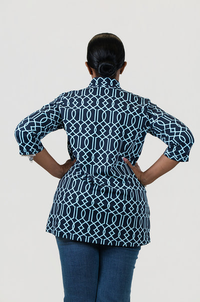 Lulu-B Button V-Neck Tunic - Navy/Multicolor