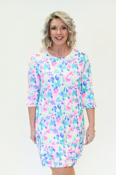 Lulu-B Pastel Floral Print Ruffle Trim Dress - Multicolor *Take 25% Off*