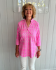 Image of Lulu-B Geometric Print Button V-Neck Tunic - Pink/White/Green