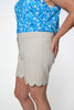 Image of Lulu-B Stretch Cotton Waffle Scalloped Hem Short - Stone