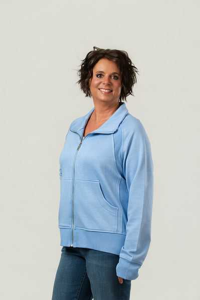 Lulu-B Scuba Knit Zip Front Jacket - Clear Light Periwinkle