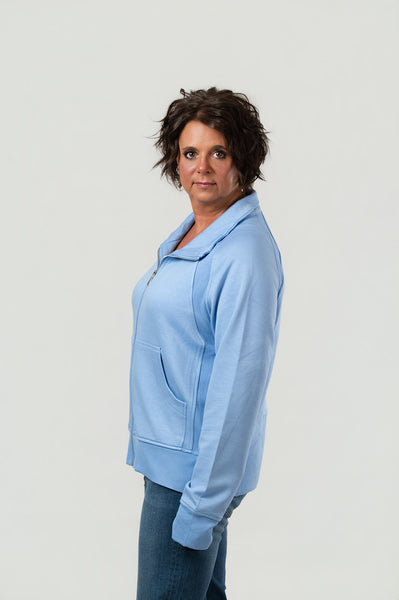 Lulu-B Scuba Knit Zip Front Jacket - Clear Light Periwinkle