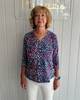 Image of Lulu-B V-Neck Animal Print 3/4 Sleeve Top - Multicolor