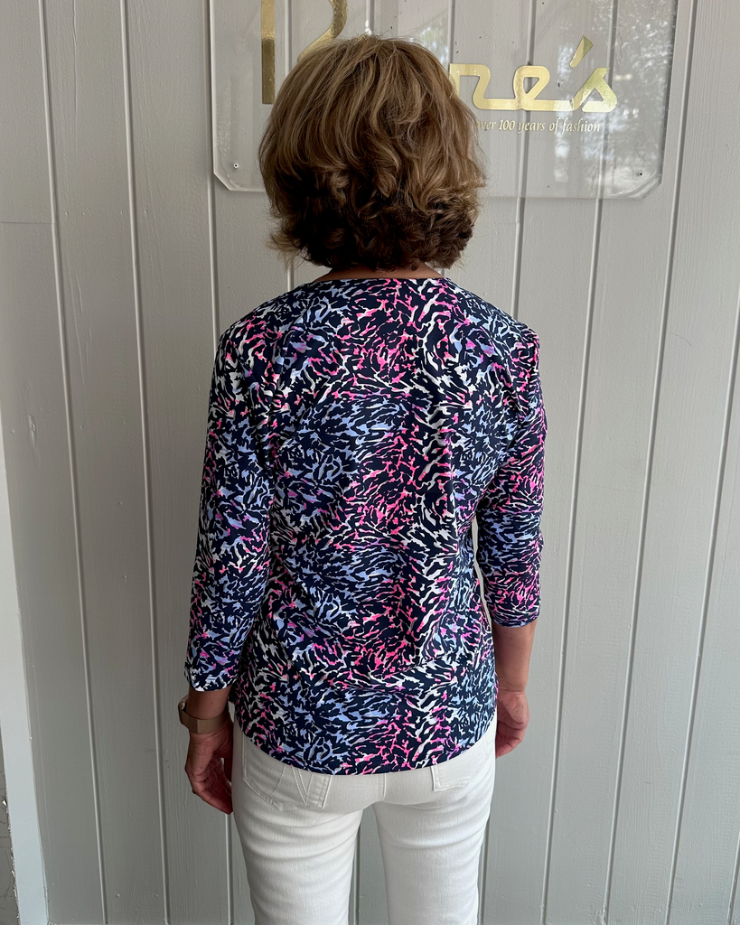 Lulu-B V-Neck Animal Print 3/4 Sleeve Top - Multicolor