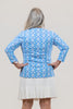 Image of Lulu-B V-Neck Digital Daisy Print 3/4 Sleeve Top - Blue/White