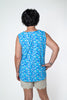Image of Lulu-B Sleeveless Split Neck Daisy Print Top - Blue/Multicolor