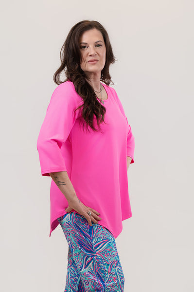 Lulu-B Scoop Neck Point Hem Top - Hot Pink