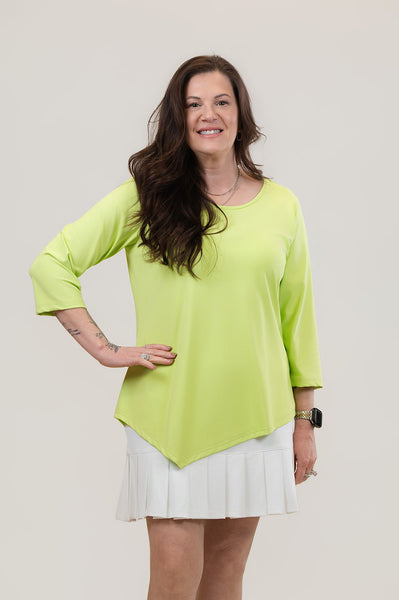 Lulu-B Scoop Neck Point Hem Top - Key Lime