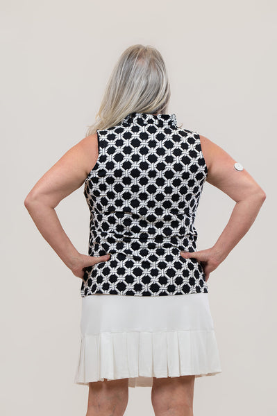 Lulu-B Rope Print Sleeveless Ruffle Neck Top - Black/White