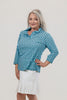 Image of Lulu-B Ruffle Neck Rope Print 3/4 Sleeve Top - Navy/Turquoise