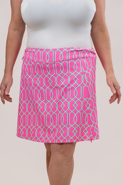 Lulu-B Geometric Print Classic Pull On Zip Skort - Pink/White/Green