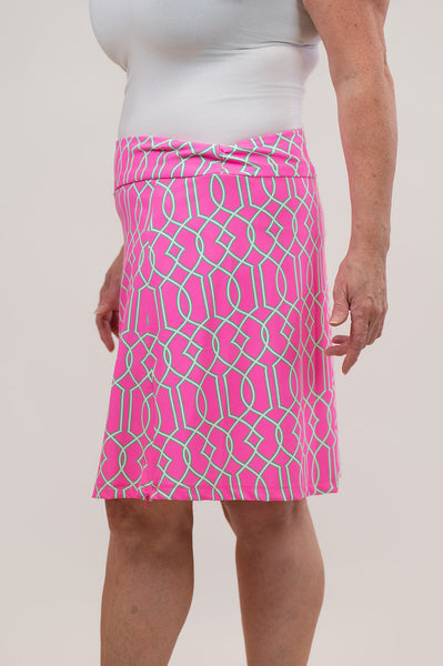 Lulu-B Geometric Print Classic Pull On Zip Skort - Pink/White/Green