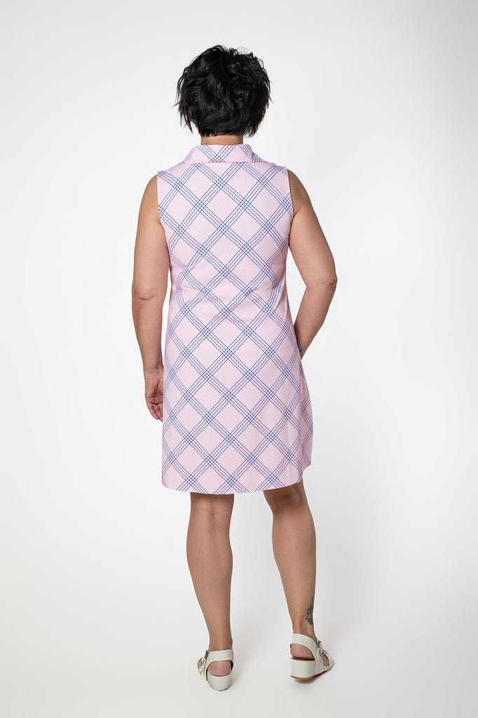 Lulu-B Sleeveless Zip Neck Gingham Plaid Print Dress - Pink/Multicolor