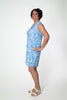 Image of Lulu-B Sleeveless Scalloped Trim Coral Print Dress - Blue/White
