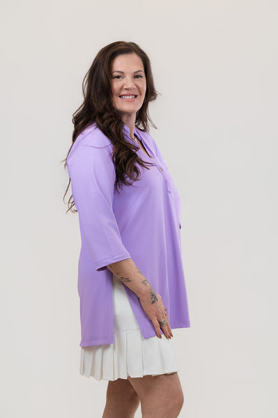 Lulu-B Button V-Neck Tunic - Clear Lilac
