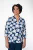 Image of Lulu-B 3/4 Sleeve Polo Collar Daisy Print Top - Navy/White
