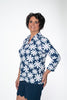 Image of Lulu-B 3/4 Sleeve Polo Collar Daisy Print Top - Navy/White