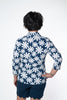 Image of Lulu-B 3/4 Sleeve Polo Collar Daisy Print Top - Navy/White