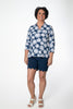 Image of Lulu-B 3/4 Sleeve Polo Collar Daisy Print Top - Navy/White