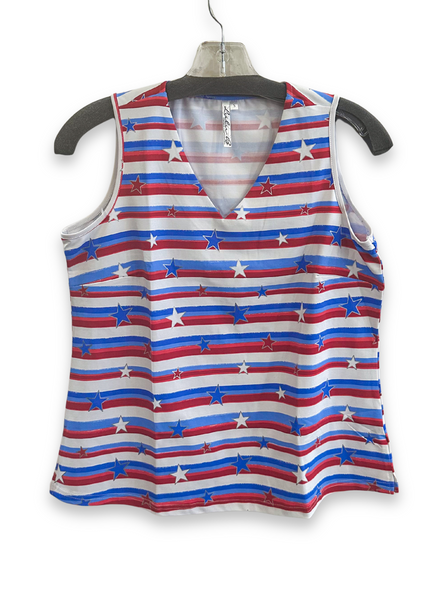Lulu-B Stars & Stripes Print V-Neck Tank - Red/White/Blue
