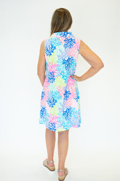 Lulu-B Sleeveless Zip Neck Coral Print Dress - Multicolor