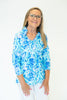 Image of Lulu-B Ruffle Neck Hearts Print 3/4 Sleeve Top- Blue/Multicolor