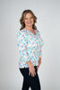 Image of Lulu-B V-Neck Floral Print 3/4 Sleeve Top - White/Multicolor
