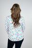 Image of Lulu-B V-Neck Floral Print 3/4 Sleeve Top - White/Multicolor