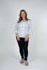 Image of Lulu-B V-Neck Floral Print 3/4 Sleeve Top - White/Multicolor
