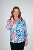 Image of Lulu-B Ruffle Neck Hearts Print 3/4 Sleeve Top - Multicolor