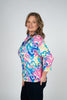 Image of Lulu-B Ruffle Neck Hearts Print 3/4 Sleeve Top - Multicolor
