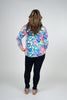 Image of Lulu-B Ruffle Neck Hearts Print 3/4 Sleeve Top - Multicolor