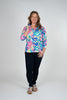 Image of Lulu-B Ruffle Neck Hearts Print 3/4 Sleeve Top - Multicolor