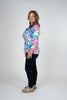 Image of Lulu-B Ruffle Neck Hearts Print 3/4 Sleeve Top - Multicolor