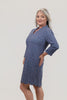 Image of Lulu-B Scallop Trim 3/4 Sleeve Rope Print Dress - Navy/White