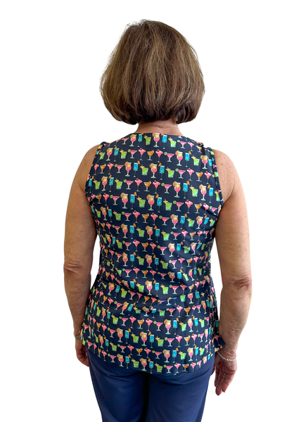 Lulu-B V-Neck Cocktails Print Tank - Navy/Multicolor