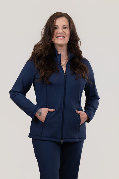 Lulu-B Zip Front Long Sleeve Jacket - Navy