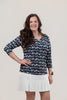 Image of Lulu-B V-Neck Cocktails Print 3/4 Sleeve Top - Navy/Multicolor