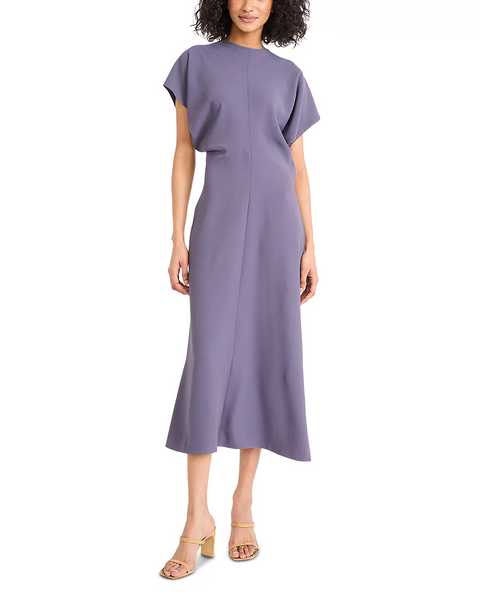 Luxely Theo Short Sleeve Gathered Midi Dress - Graystone
