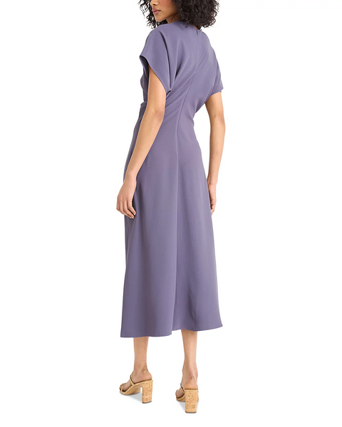 Luxely Theo Short Sleeve Gathered Midi Dress - Graystone
