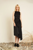 Image of Luxely Finch Ruched Satin Sleeveless Midi Dress - Meteorite