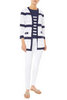 Image of Ming Wang Striped Sheer Ribbed Knit Jacket - White/Indigo