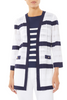 Image of Ming Wang Striped Sheer Ribbed Knit Jacket - White/Indigo