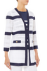 Image of Ming Wang Striped Sheer Ribbed Knit Jacket - White/Indigo